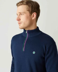 Wimbledon Sweatshirts*Mens 1/4 Zip Knit - Navy