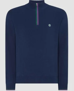 Wimbledon Sweatshirts*Mens 1/4 Zip Knit - Navy