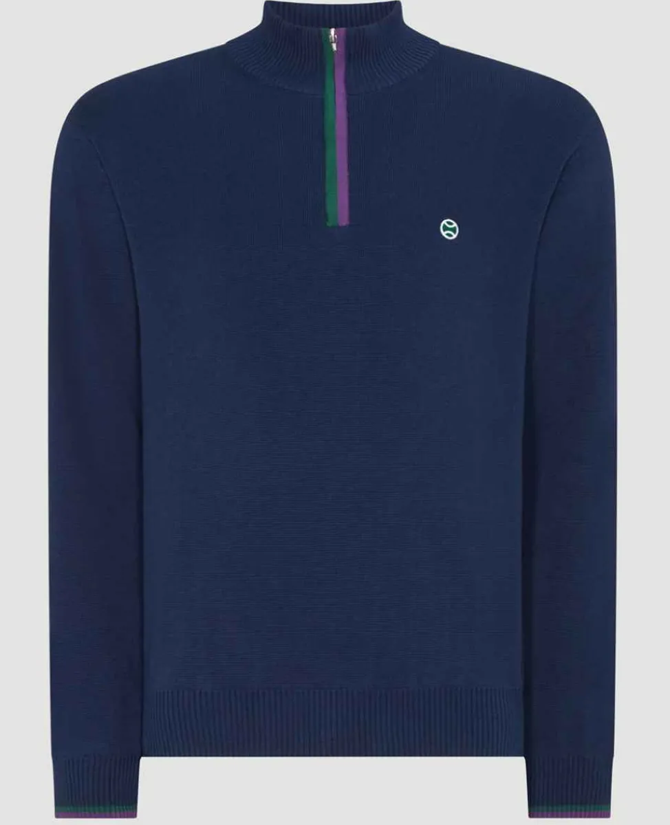 Wimbledon Sweatshirts*Mens 1/4 Zip Knit - Navy