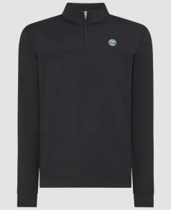 Wimbledon Sport*Mens 1/4 Zip Longsleeve Top - Black