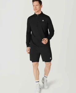 Wimbledon Sport*Mens 1/4 Zip Longsleeve Top - Black