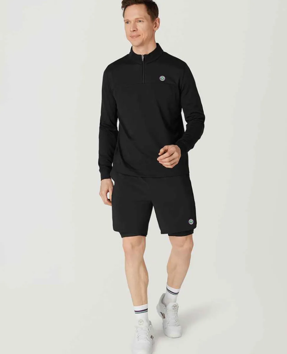 Wimbledon Sport*Mens 1/4 Zip Longsleeve Top - Black