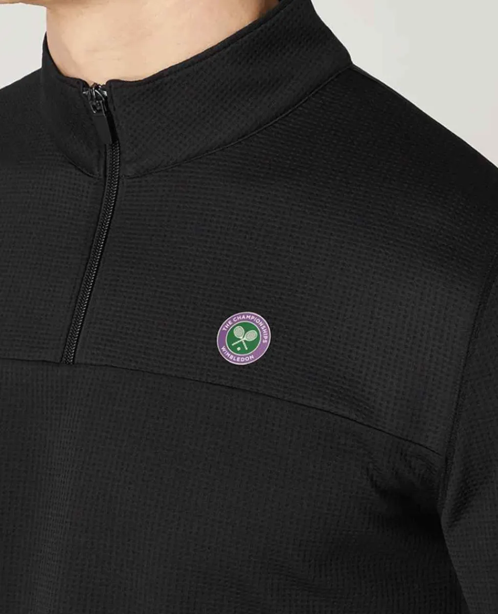 Wimbledon Sport*Mens 1/4 Zip Longsleeve Top - Black