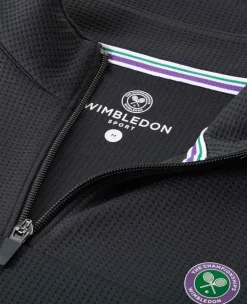 Wimbledon Sport*Mens 1/4 Zip Longsleeve Top - Black