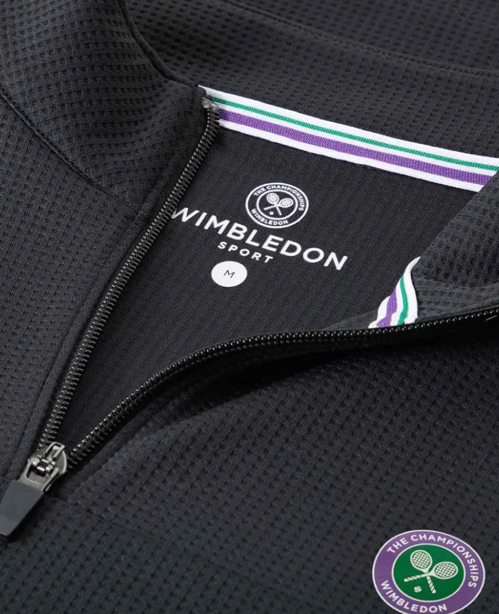 Wimbledon Sport*Mens 1/4 Zip Longsleeve Top - Black