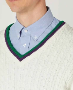 Wimbledon Sweatshirts*Mens Core Long Sleeve Cable Knit - White