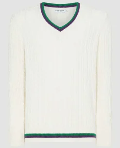 Wimbledon Sweatshirts*Mens Core Long Sleeve Cable Knit - White