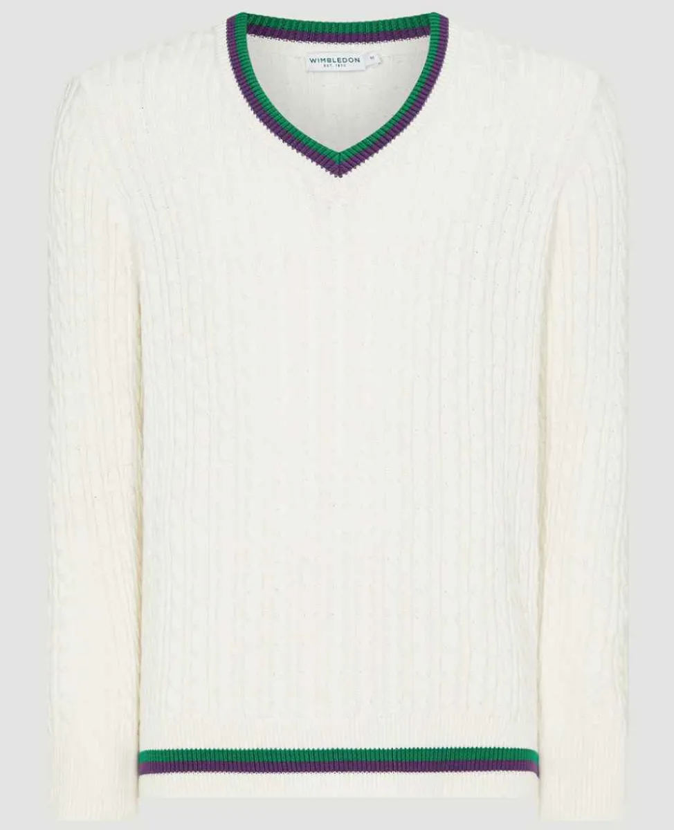 Wimbledon Sweatshirts*Mens Core Long Sleeve Cable Knit - White