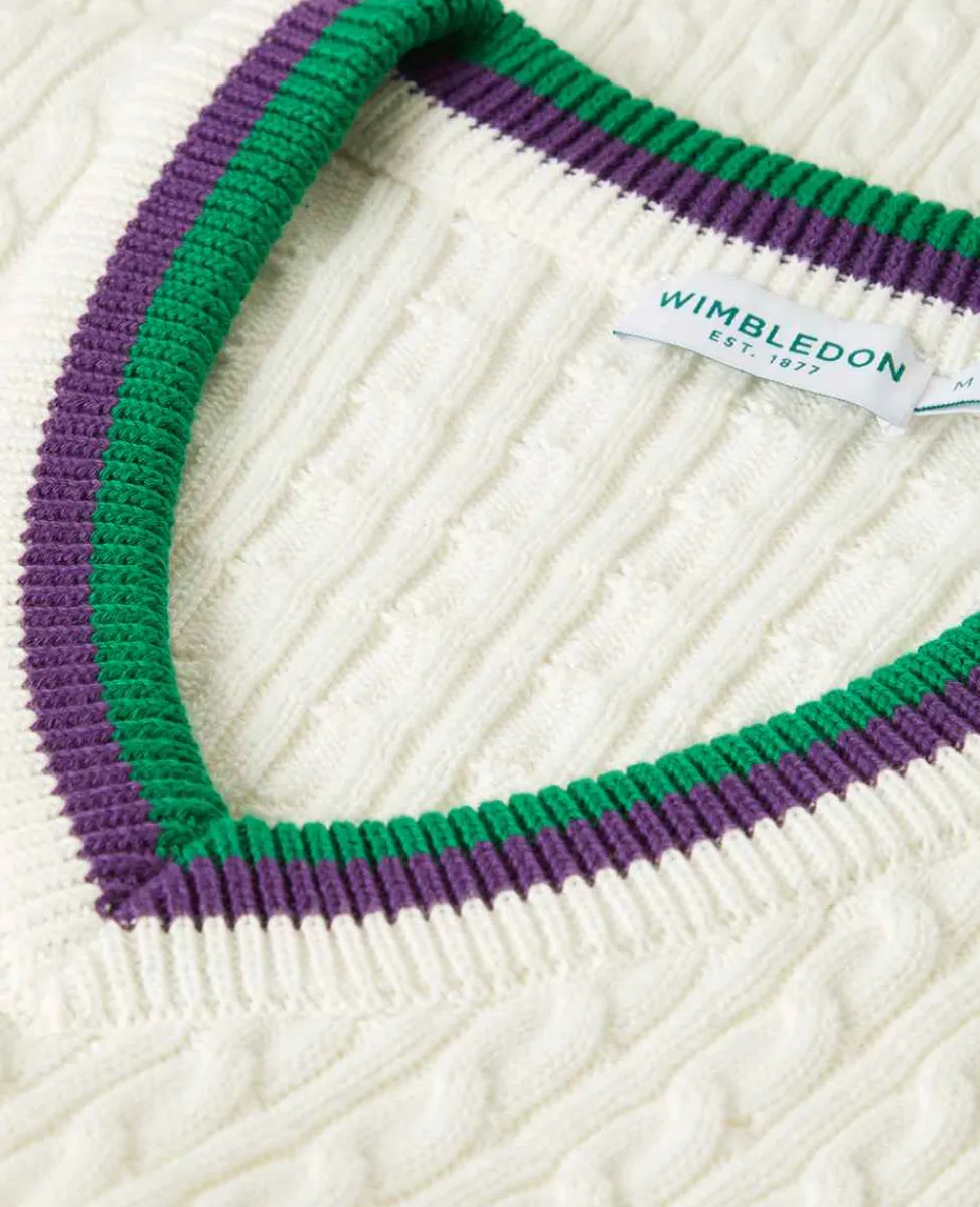 Wimbledon Sweatshirts*Mens Core Long Sleeve Cable Knit - White
