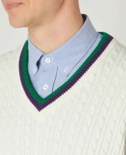 Wimbledon Sweatshirts*Mens Core Sleeveless Cable Knit - White