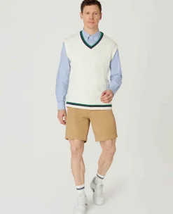 Wimbledon Sweatshirts*Mens Core Sleeveless Cable Knit - White