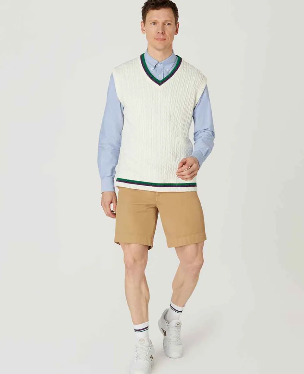 Wimbledon Sweatshirts*Mens Core Sleeveless Cable Knit - White