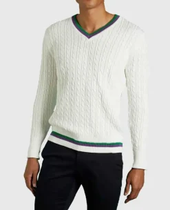 Wimbledon Sweatshirts*Men's Long Sleeve Cable Knit - White