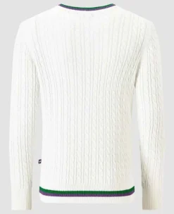 Wimbledon Sweatshirts*Men's Long Sleeve Cable Knit - White