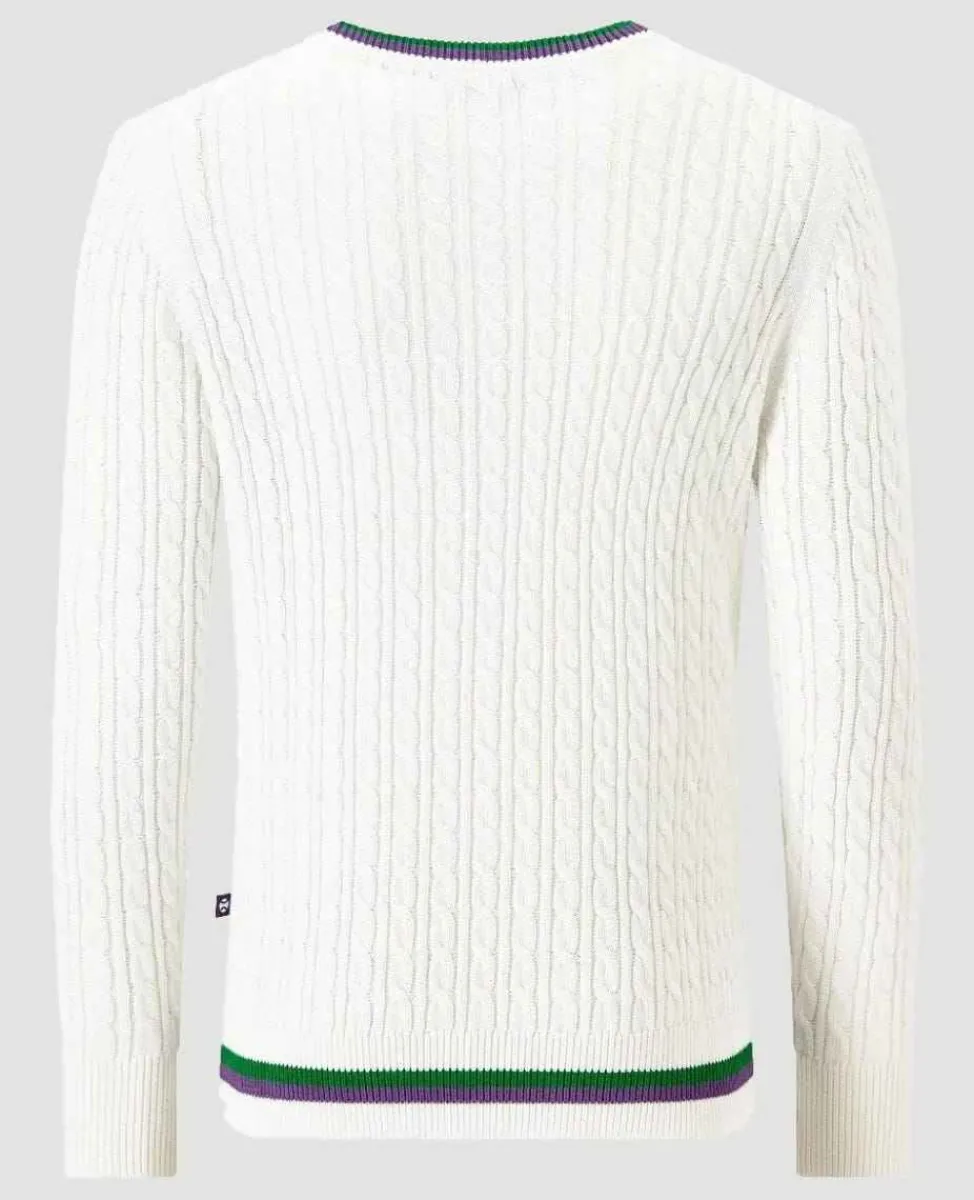 Wimbledon Sweatshirts*Men's Long Sleeve Cable Knit - White