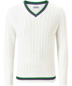 Wimbledon Sweatshirts*Men's Long Sleeve Cable Knit - White