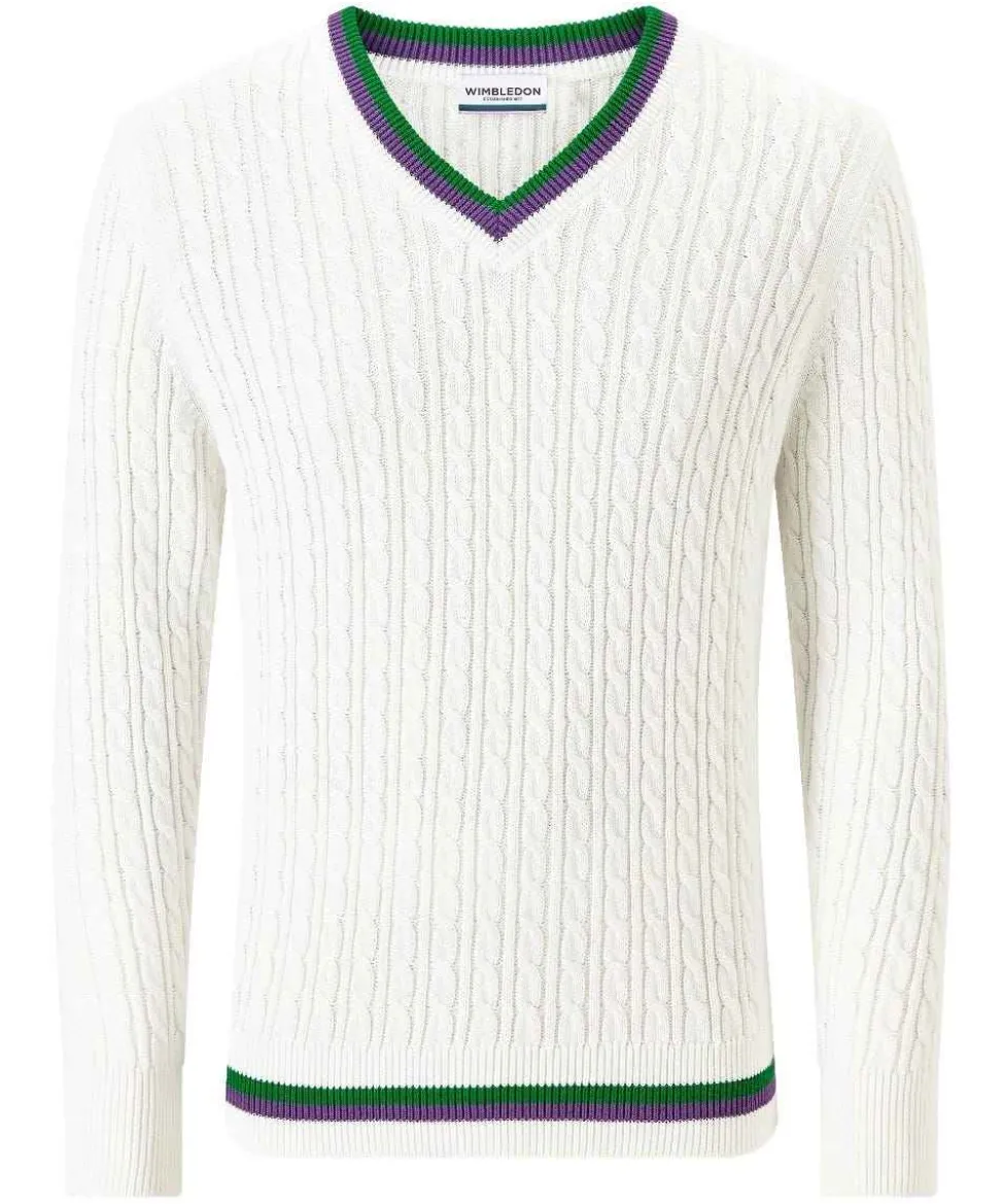 Wimbledon Sweatshirts*Men's Long Sleeve Cable Knit - White
