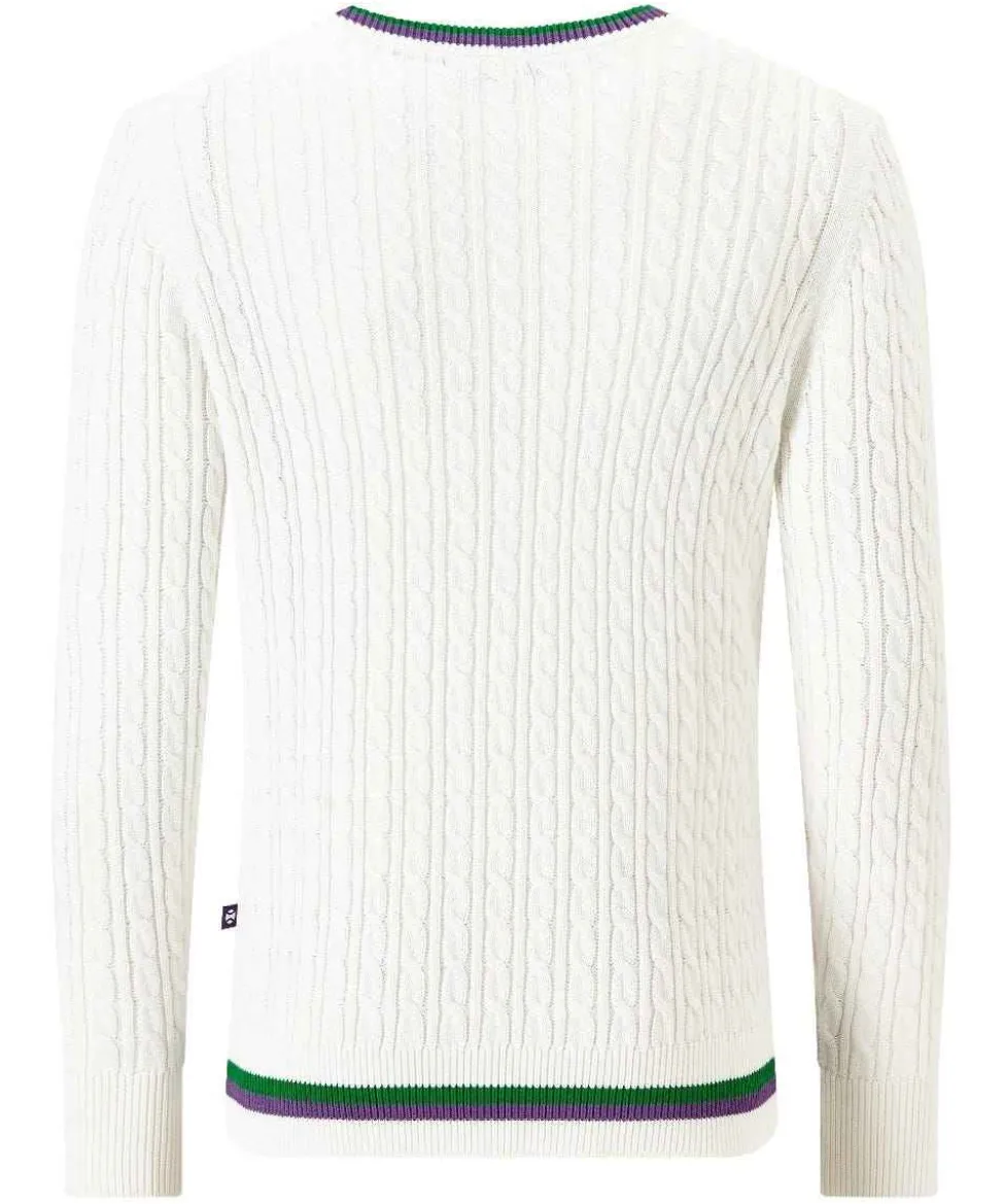 Wimbledon Sweatshirts*Men's Long Sleeve Cable Knit - White