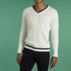 Wimbledon Sweatshirts*Men's Long Sleeve Cable Knit - White