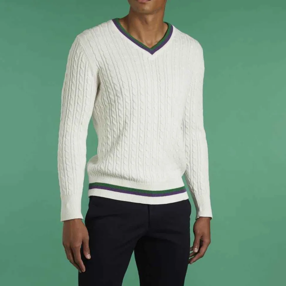 Wimbledon Sweatshirts*Men's Long Sleeve Cable Knit - White