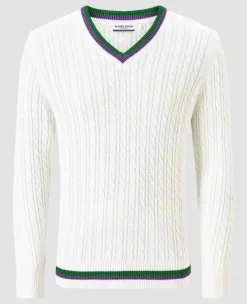 Wimbledon Sweatshirts*Men's Long Sleeve Cable Knit - White