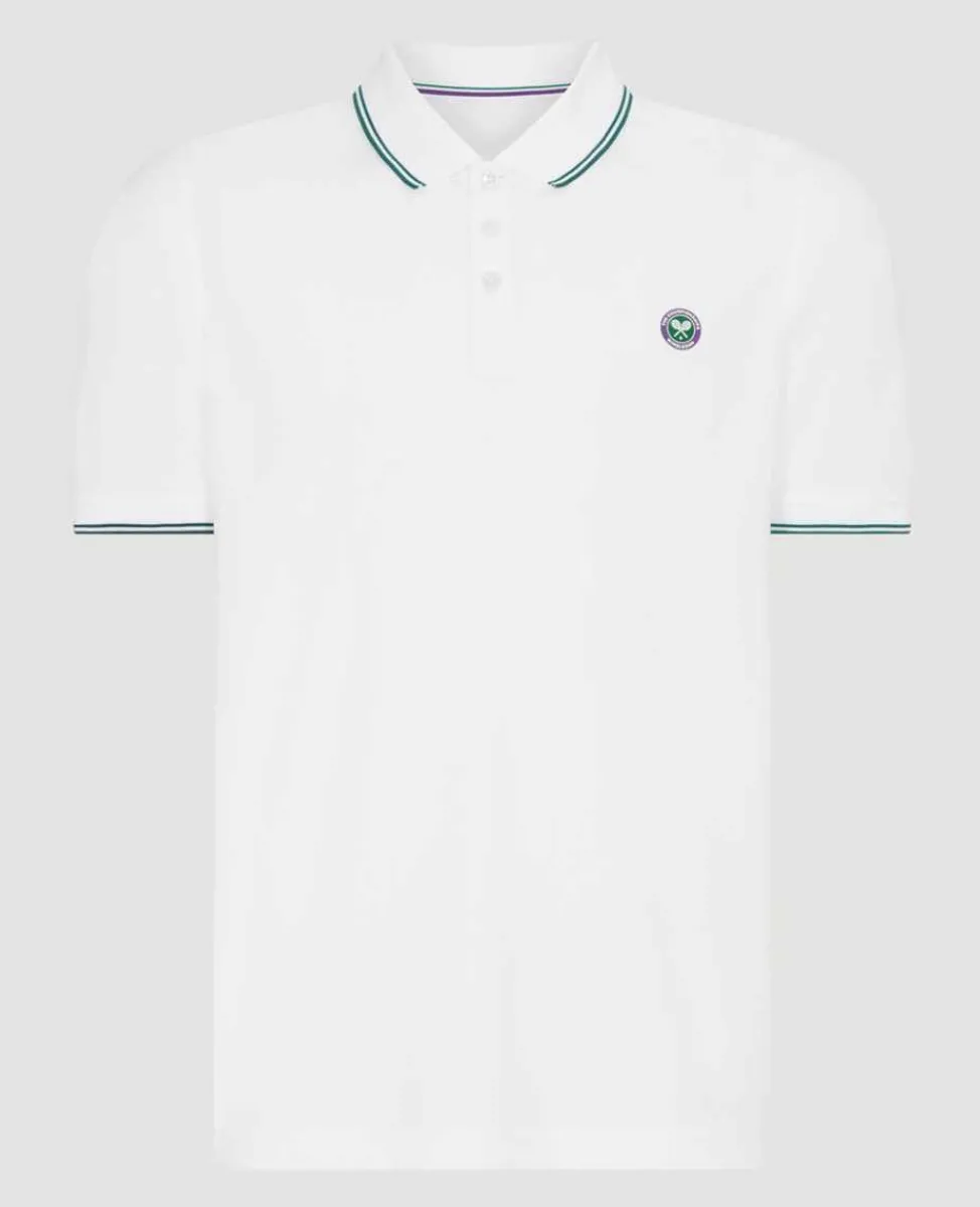 Wimbledon Sport*Mens Square Performance Polo - White