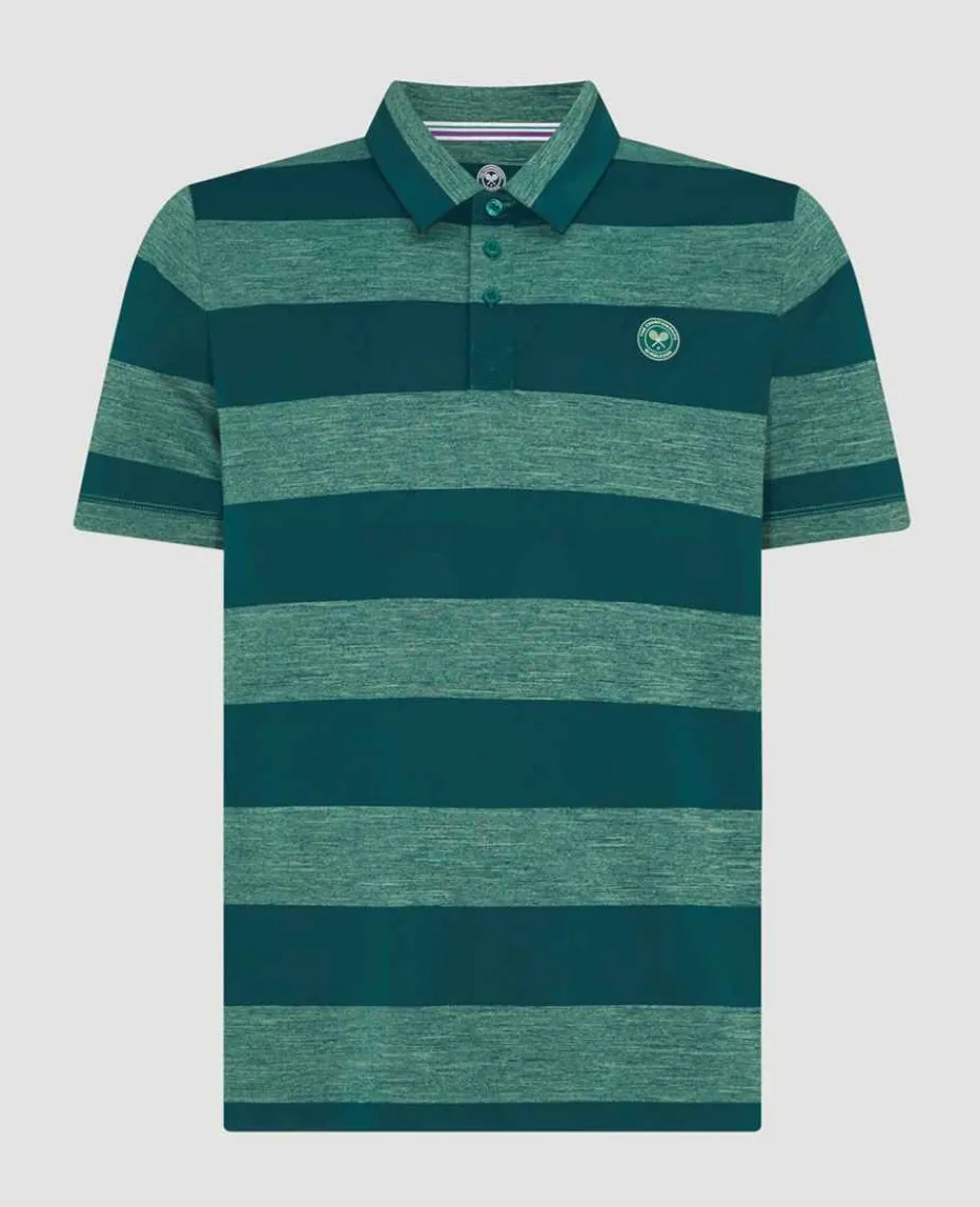 Wimbledon Sport*Mens Striped Polo Green & Lime