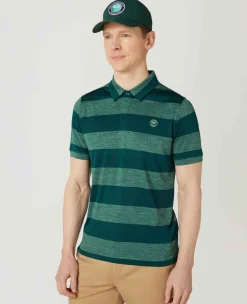 Wimbledon Sport*Mens Striped Polo Green & Lime
