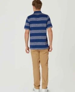 Wimbledon Sport*Mens Striped Polo Navy & White