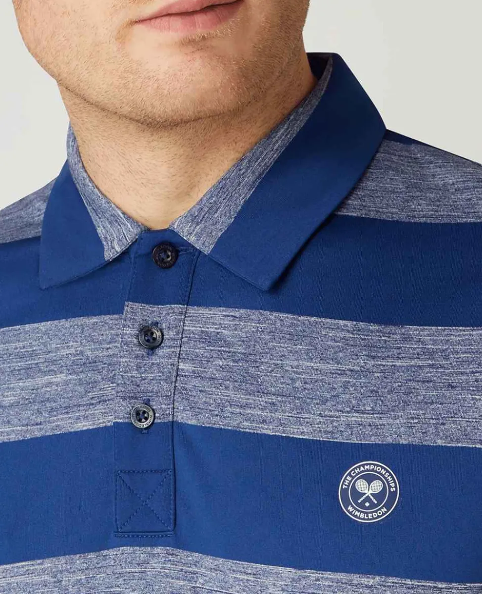 Wimbledon Sport*Mens Striped Polo Navy & White