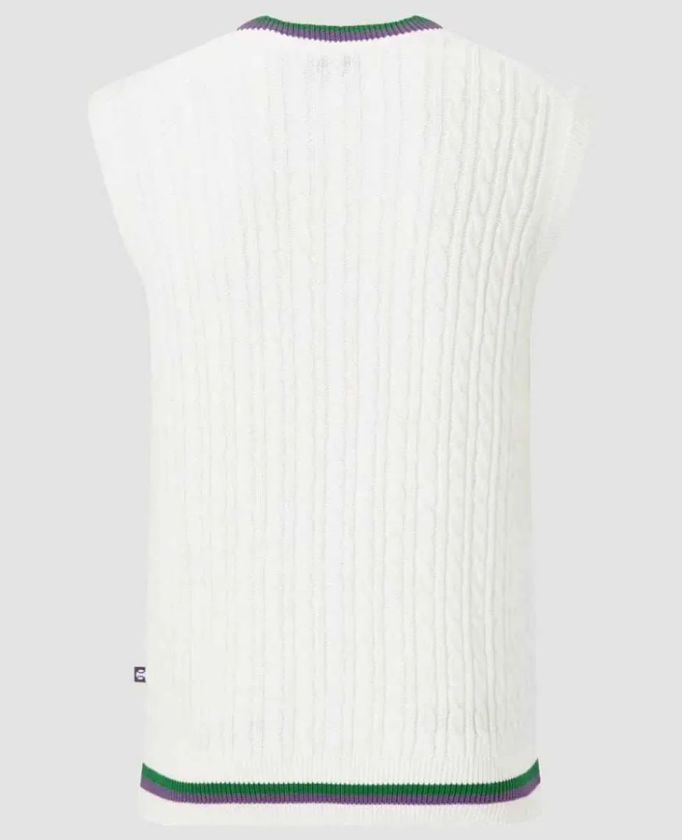 Wimbledon Sweatshirts*Men's Tank Cable Knit - White