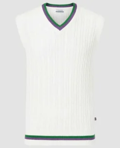 Wimbledon Sweatshirts*Men's Tank Cable Knit - White