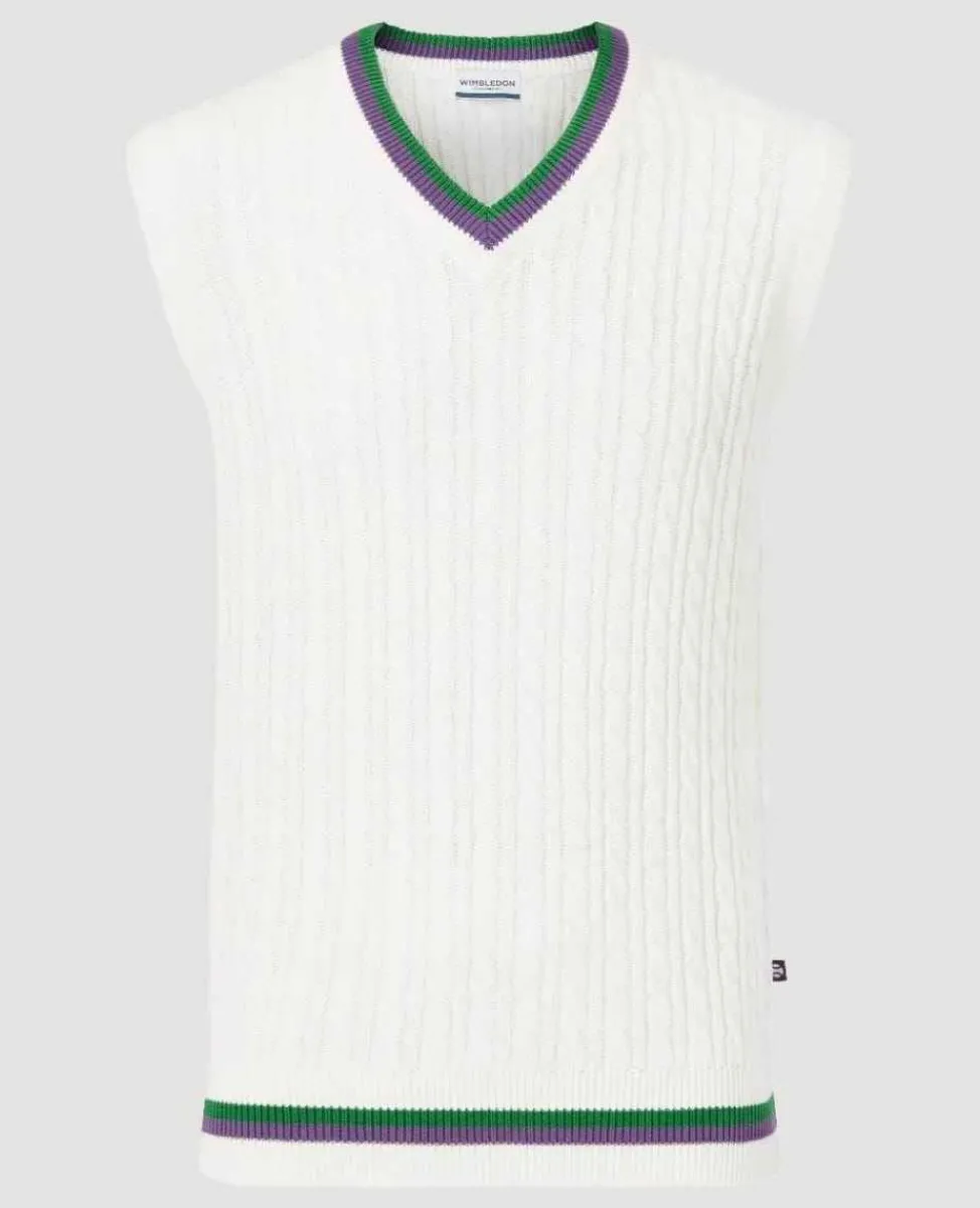 Wimbledon Sweatshirts*Men's Tank Cable Knit - White