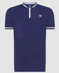 Wimbledon Polo Shirts*Mens Zip Neck Polo Navy & White