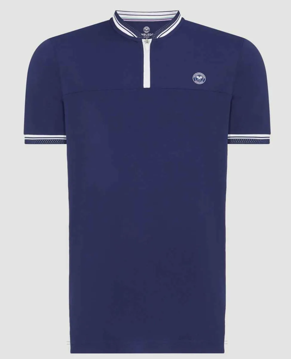 Wimbledon Polo Shirts*Mens Zip Neck Polo Navy & White