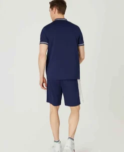 Wimbledon Polo Shirts*Mens Zip Neck Polo Navy & White