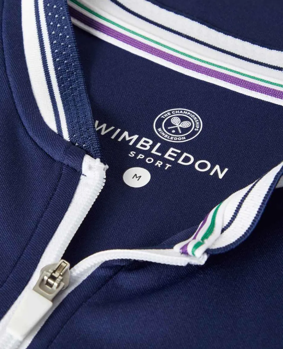 Wimbledon Polo Shirts*Mens Zip Neck Polo Navy & White