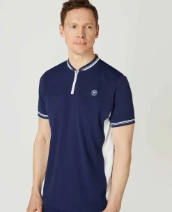 Wimbledon Polo Shirts*Mens Zip Neck Polo Navy & White
