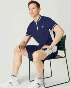 Wimbledon Polo Shirts*Mens Zip Neck Polo Navy & White
