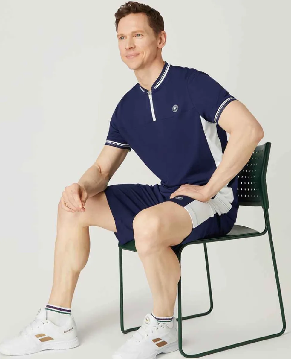 Wimbledon Polo Shirts*Mens Zip Neck Polo Navy & White
