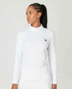 Wimbledon Sport*Womens Jacquard 1/4 Zip Top - White