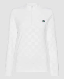 Wimbledon Sport*Womens Jacquard 1/4 Zip Top - White
