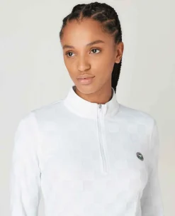 Wimbledon Sport*Womens Jacquard 1/4 Zip Top - White