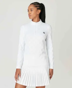 Wimbledon Sport*Womens Jacquard 1/4 Zip Top - White