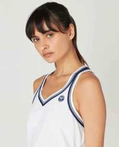 Wimbledon Sport*Womens Pique Tank - White & Navy