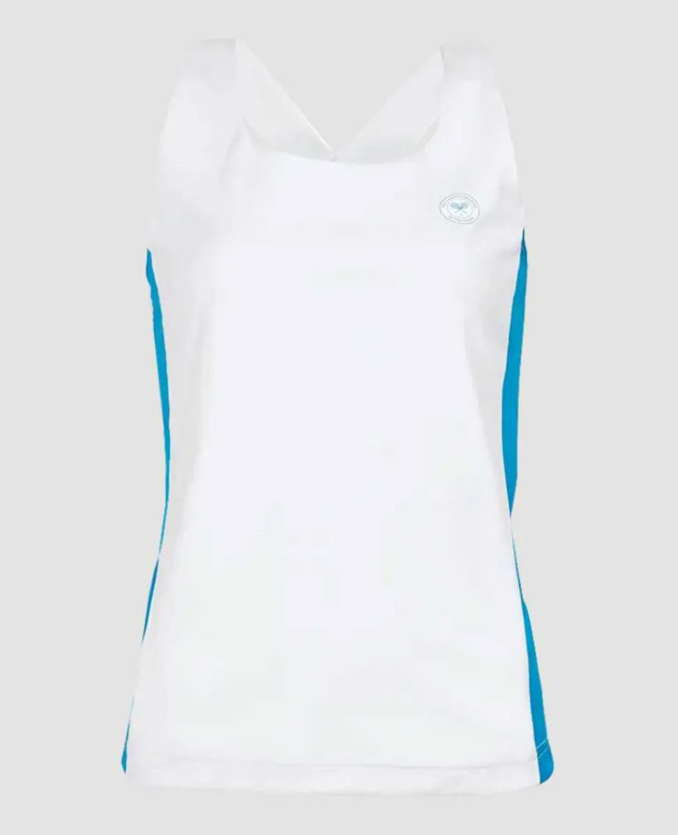 Wimbledon Sport*Women's Recycled Activewear Sports Vest - White & Blue