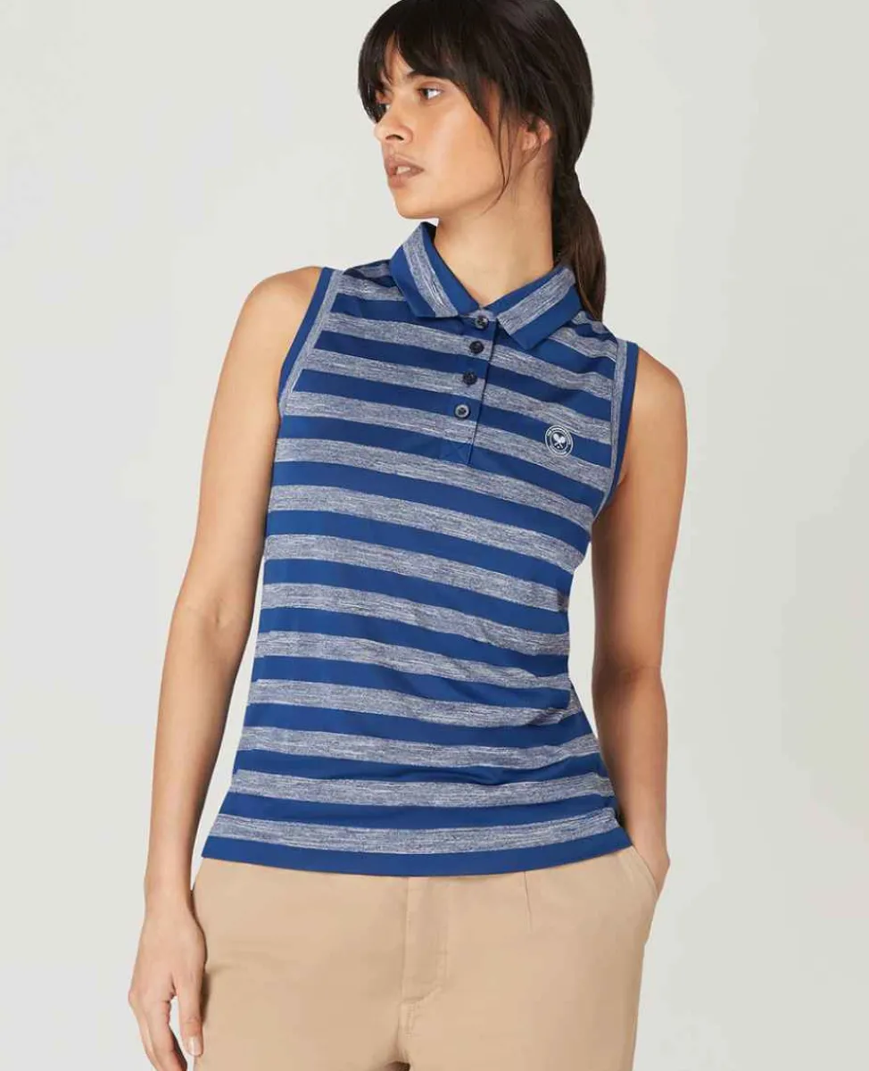 Wimbledon Sport*Womens Sleeveless Polo - Navy & White